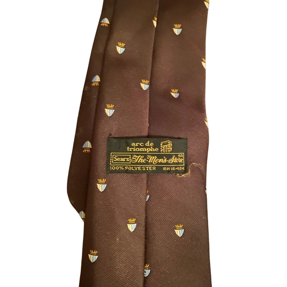 Vintage‎ Sears The Mens Store Arc de Triomphe Brown Crest Crown Motif Necktie